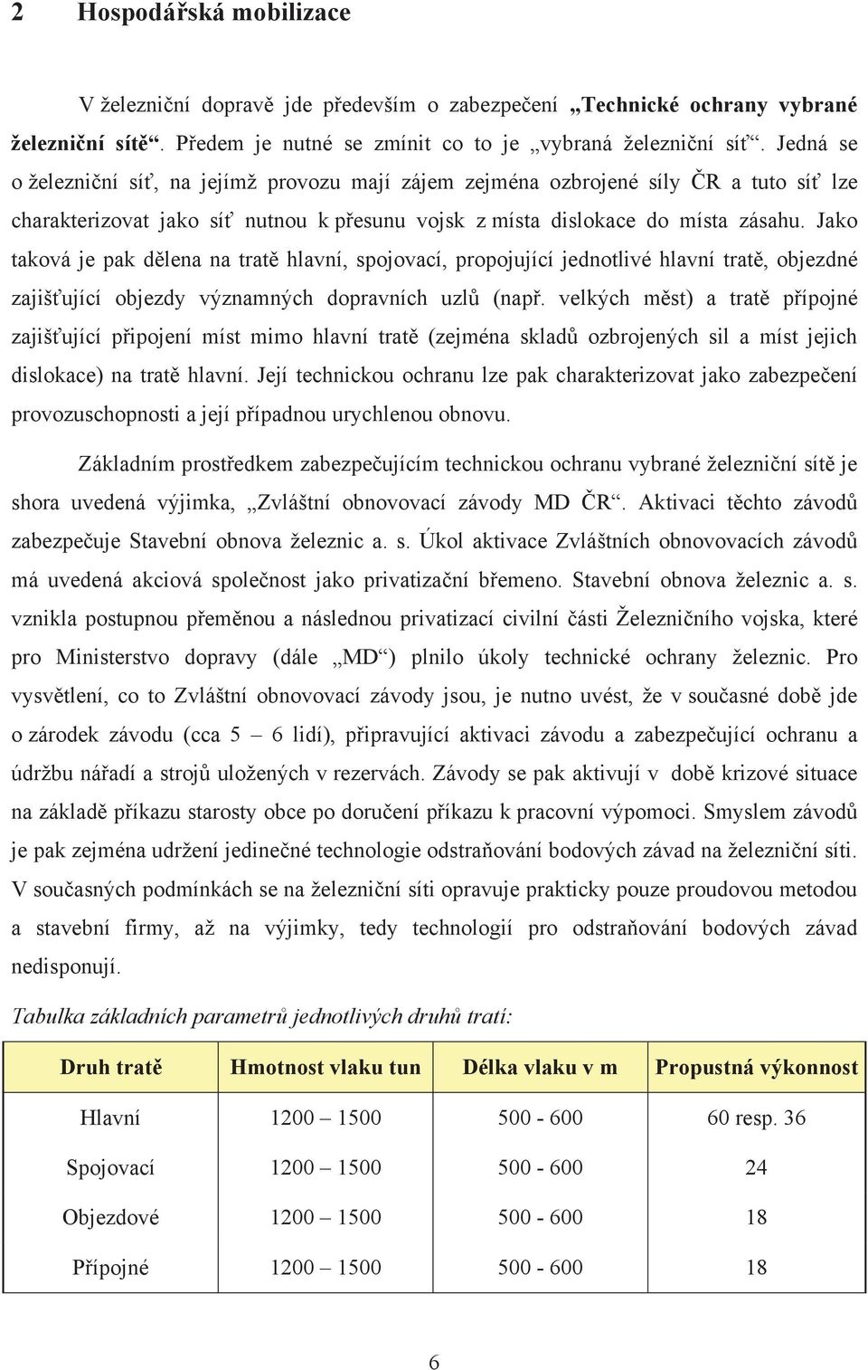 Jako taková je pak dělena na tratě hlavní, spojovací, propojující jednotlivé hlavní tratě, objezdné zajišťující objezdy významných dopravních uzlů (např.