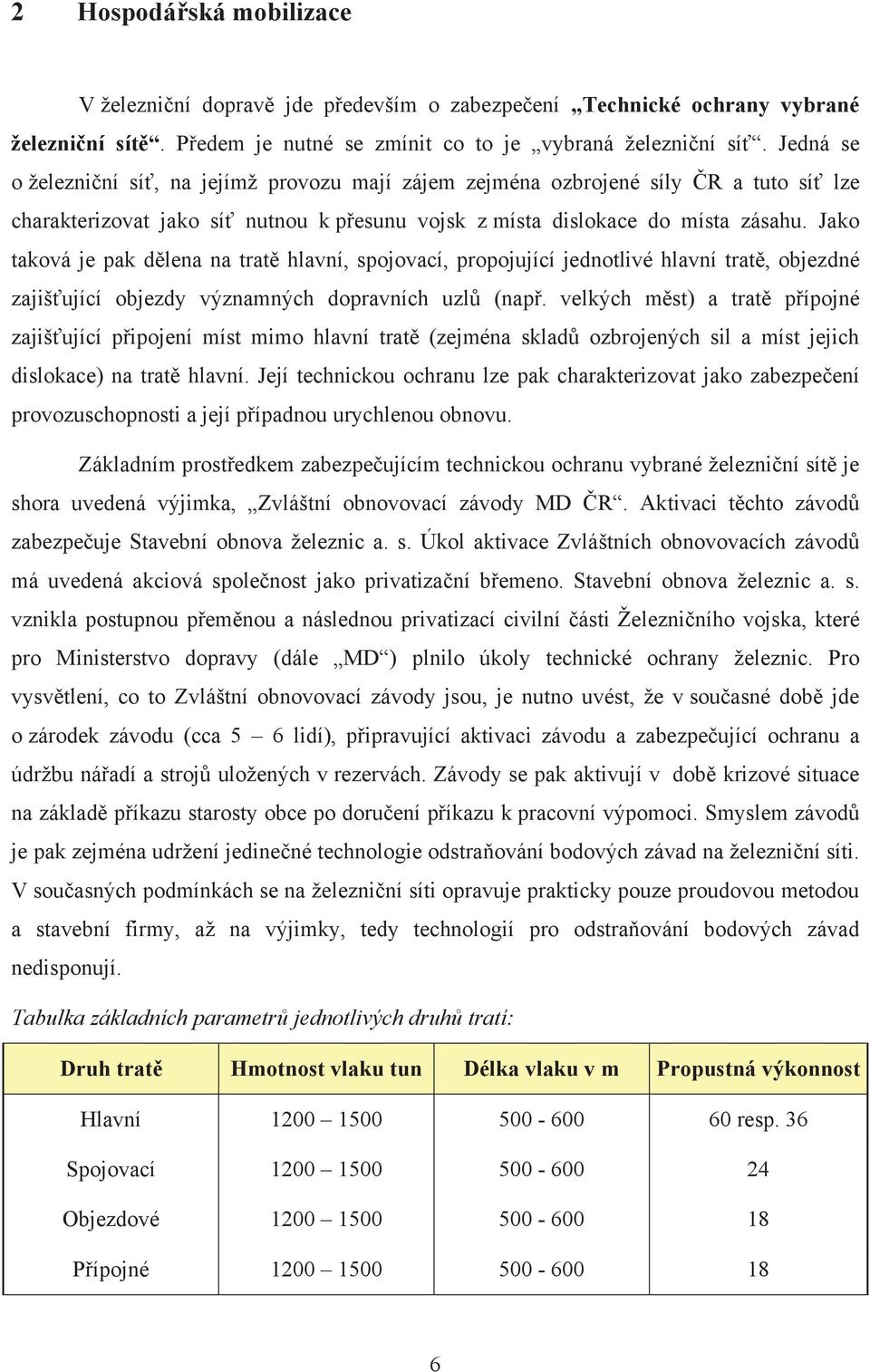 Jako taková je pak dělena na tratě hlavní, spojovací, propojující jednotlivé hlavní tratě, objezdné zajišťující objezdy významných dopravních uzlů (např.