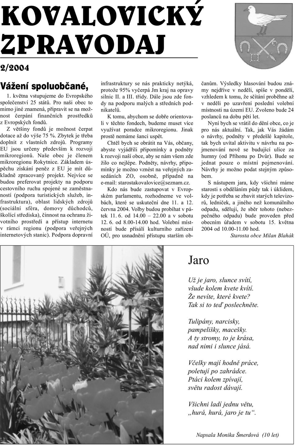 Zbytek je tøeba doplnit z vlastních zdrojù. Programy EU jsou urèeny pøedevším k rozvoji mikroregionù. Naše obec je èlenem mikroregionu Rokytnice.