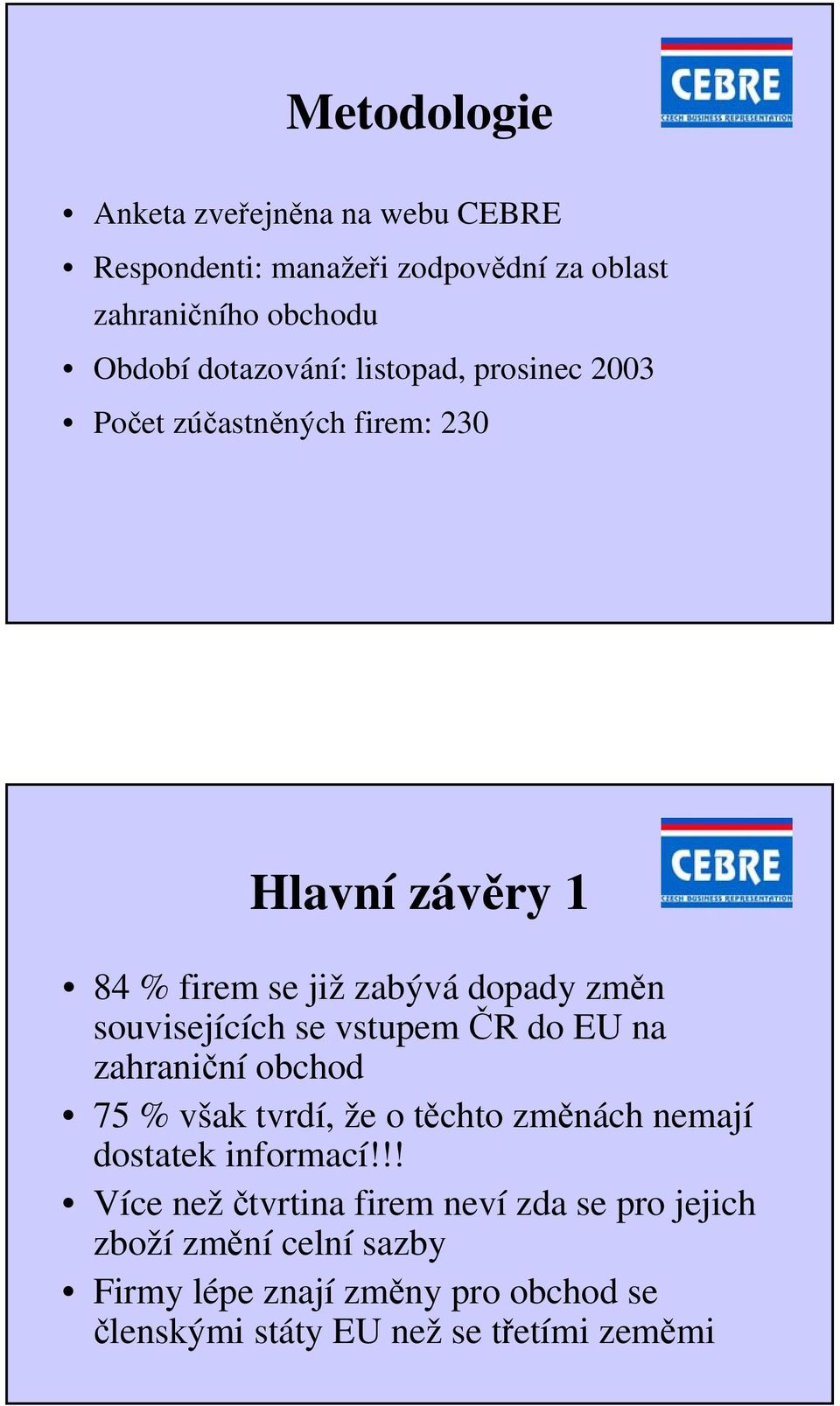 souvisejících se vstupem ČR do EU na zahraniční obchod 75 % však tvrdí, že o těchto změnách nemají dostatek informací!