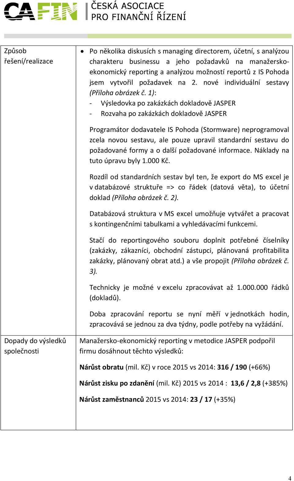 1): - Výsledovka po zakázkách dokladově JASPER - Rozvaha po zakázkách dokladově JASPER Programátor dodavatele IS Pohoda (Stormware) neprogramoval zcela novou sestavu, ale pouze upravil standardní