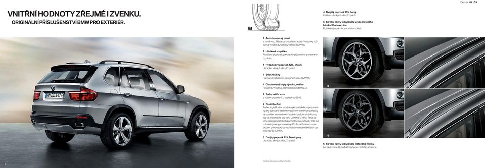 Nástavce pro přední a zadní nárazníky zdůrazňují výrazně dynamický vzhled BMW X. Hliníková stupátka Rozšířená plocha stupátka z kartáčovaného a eloxovaného hliníku.