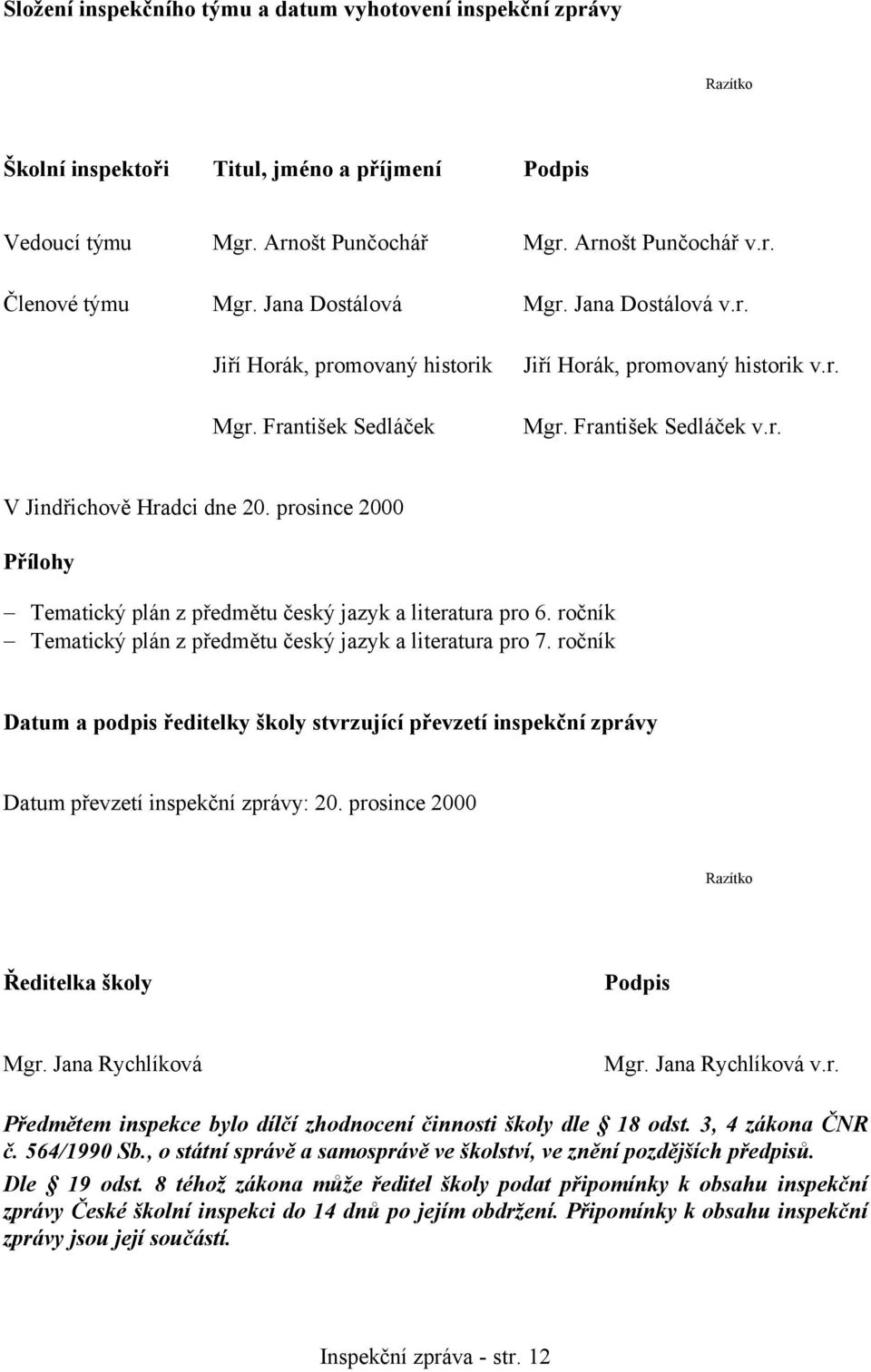 prosince 2000 Přílohy Tematický plán z předmětu český jazyk a literatura pro 6. ročník Tematický plán z předmětu český jazyk a literatura pro 7.