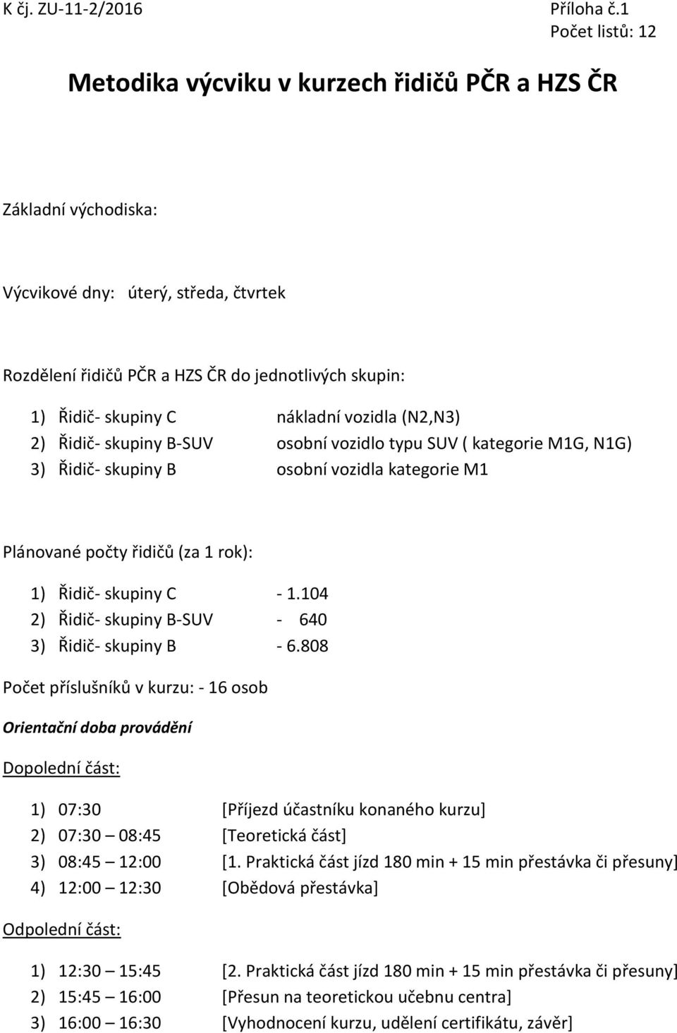 nákladní vozidla (N2,N3) 2) Řidič- skupiny B-SUV osobní vozidlo typu SUV ( kategorie M1G, N1G) 3) Řidič- skupiny B osobní vozidla kategorie M1 Plánované počty řidičů (za 1 rok): 1) Řidič- skupiny C -