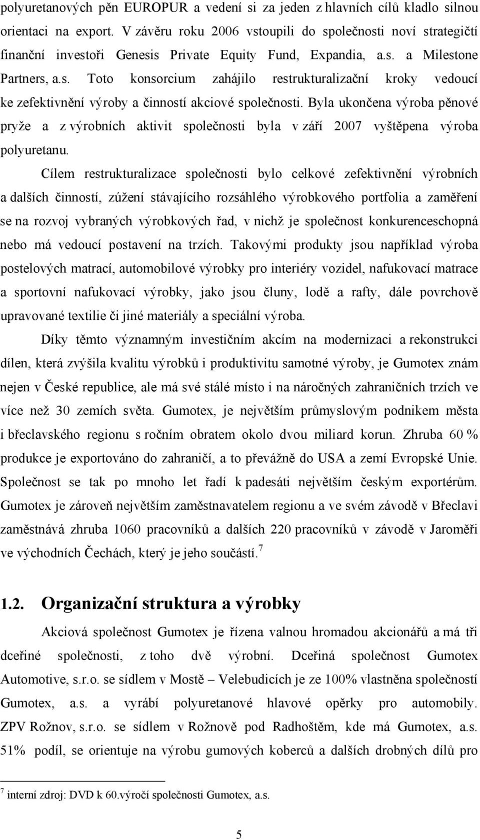 Byla ukončena výroba pěnové pryže a z výrobních aktivit společnosti byla v září 2007 vyštěpena výroba polyuretanu.