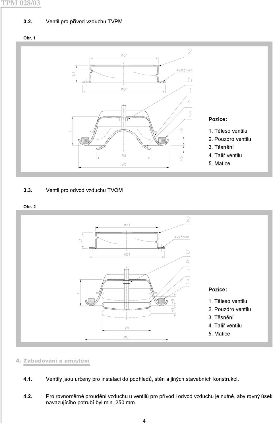Matice 4. Zabudování a umístění 4.1. Ventily jsou určeny pro instalaci do podhledů, stěn a jiných stavebních konstrukcí. 4.2.