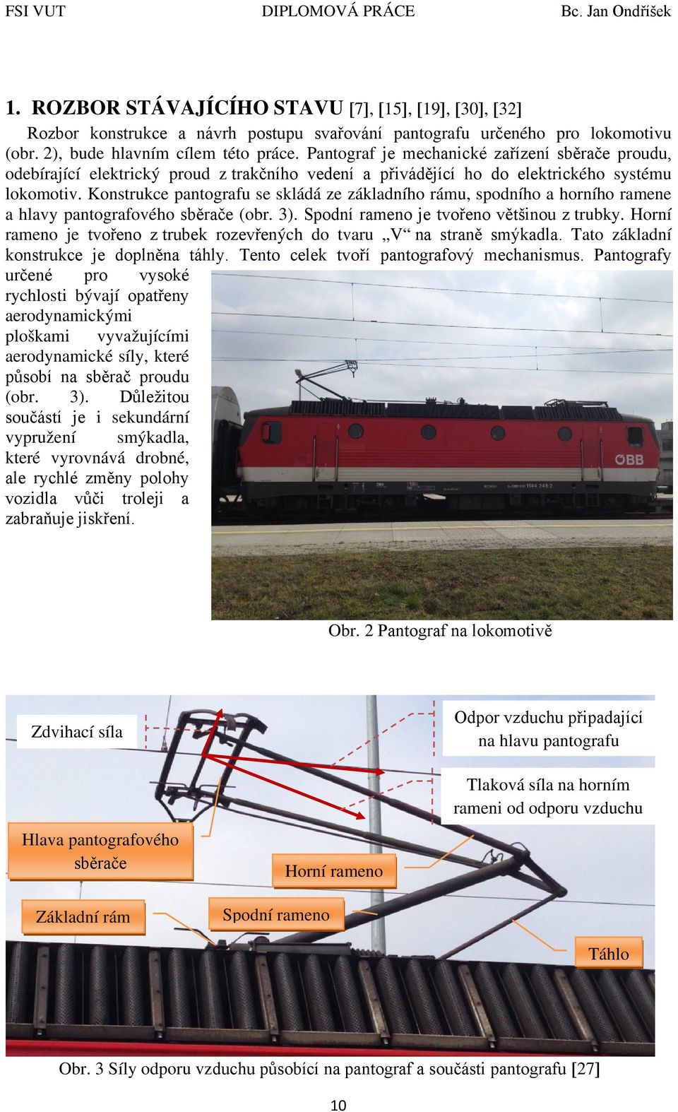 Konstrukce pantografu se skládá ze základního rámu, spodního a horního ramene a hlavy pantografového sběrače (obr. 3). Spodní rameno je tvořeno většinou z trubky.