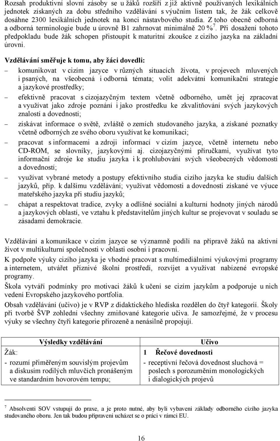 Při dosažení tohoto předpokladu bude žák schopen přistoupit k maturitní zkoušce z cizího jazyka na základní úrovni.