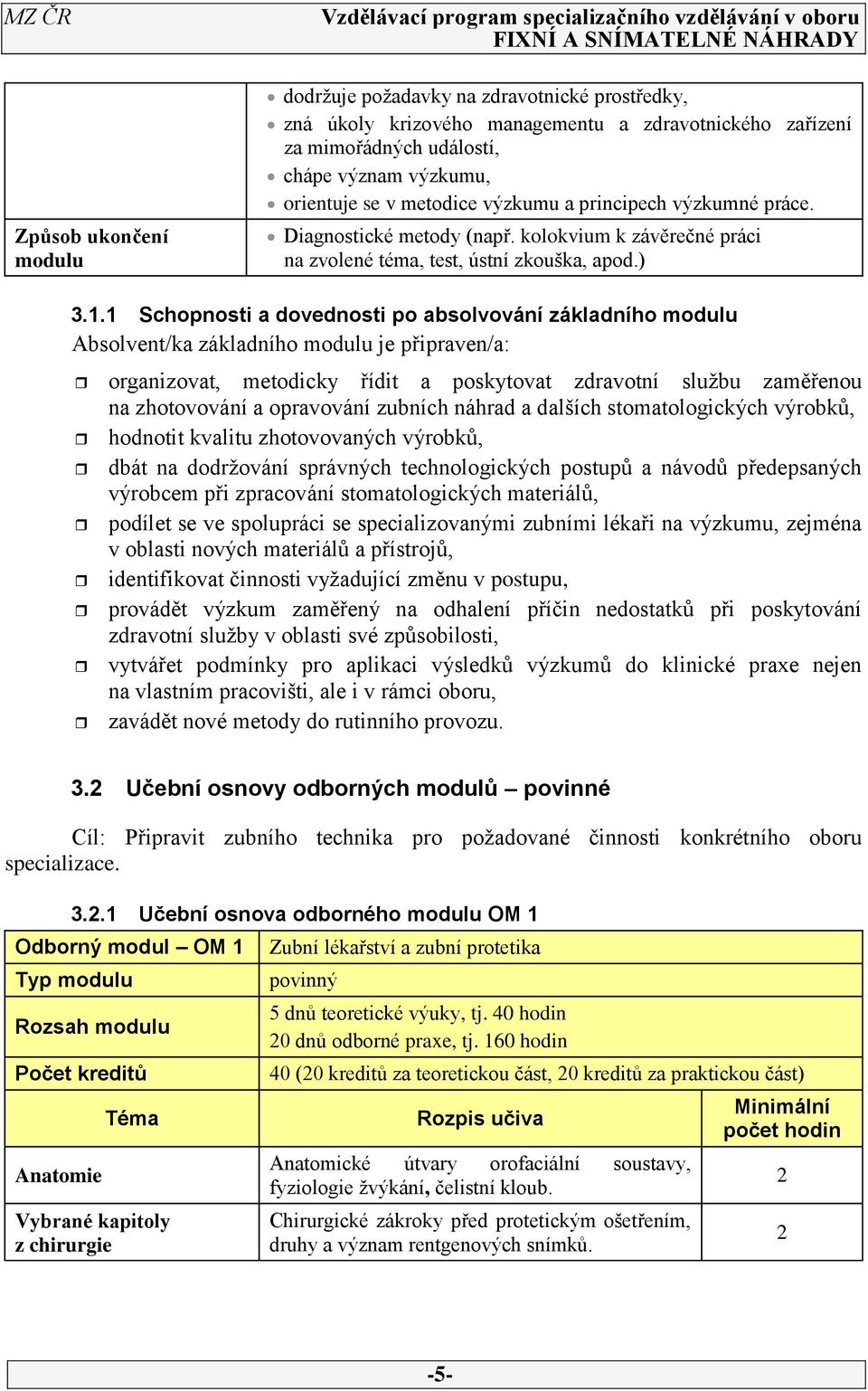 1 Schopnosti a dovednosti po absolvování základního modulu Absolvent/ka základního modulu je připraven/a: organizovat, metodicky řídit a poskytovat zdravotní službu zaměřenou na zhotovování a