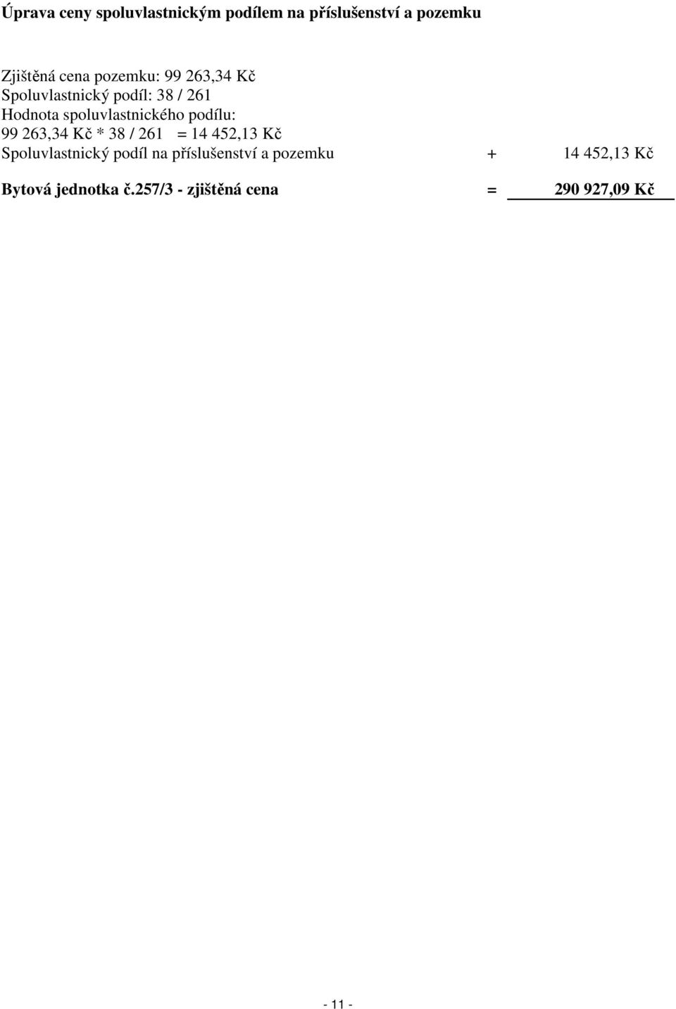 podílu: 99 263,34 Kč * 38 / 261 = 14 452,13 Kč Spoluvlastnický podíl na