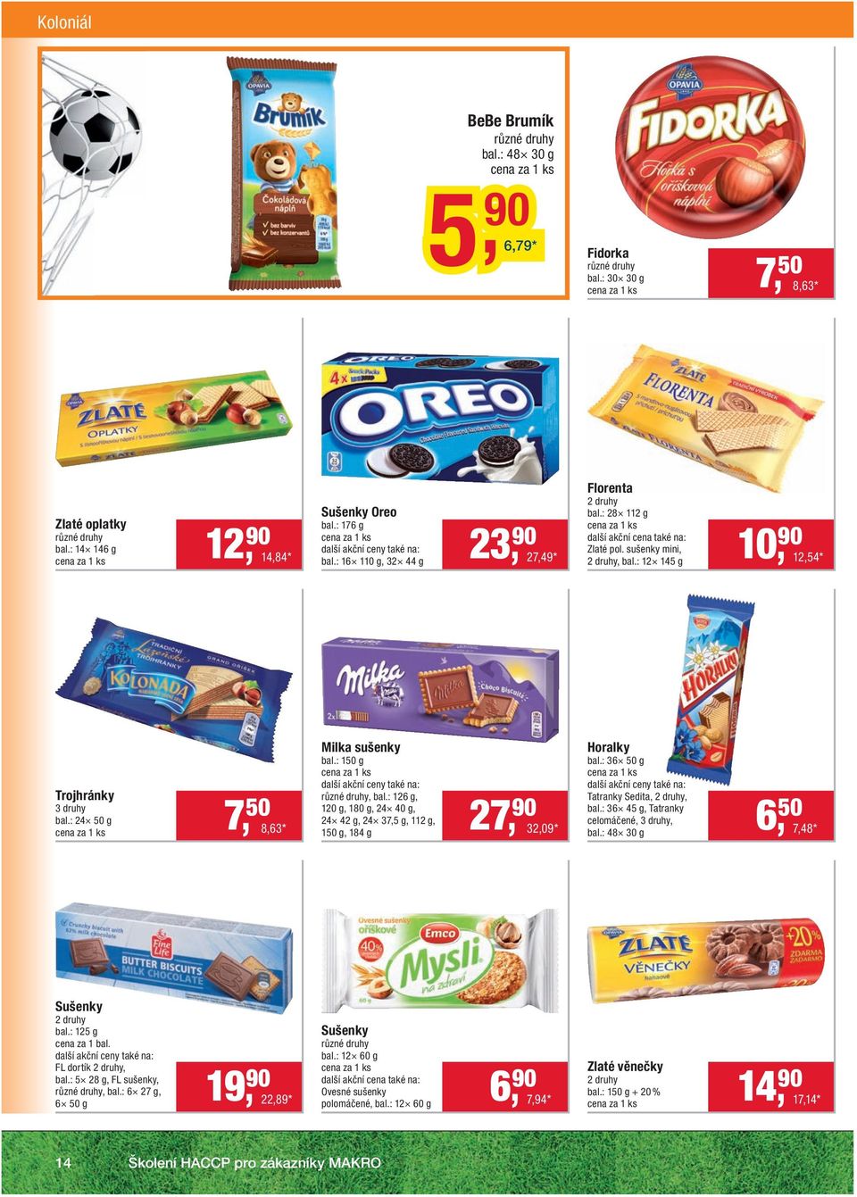 : 126 g, 120 g, 180 g, 24 40 g, 24 42 g, 24 37,5 g, 112 g, 150 g, 184 g Horalky bal.: 36 50 g Tatranky Sedita, 2 druhy, bal.: 36 45 g, Tatranky celomáčené, 3 druhy, bal.
