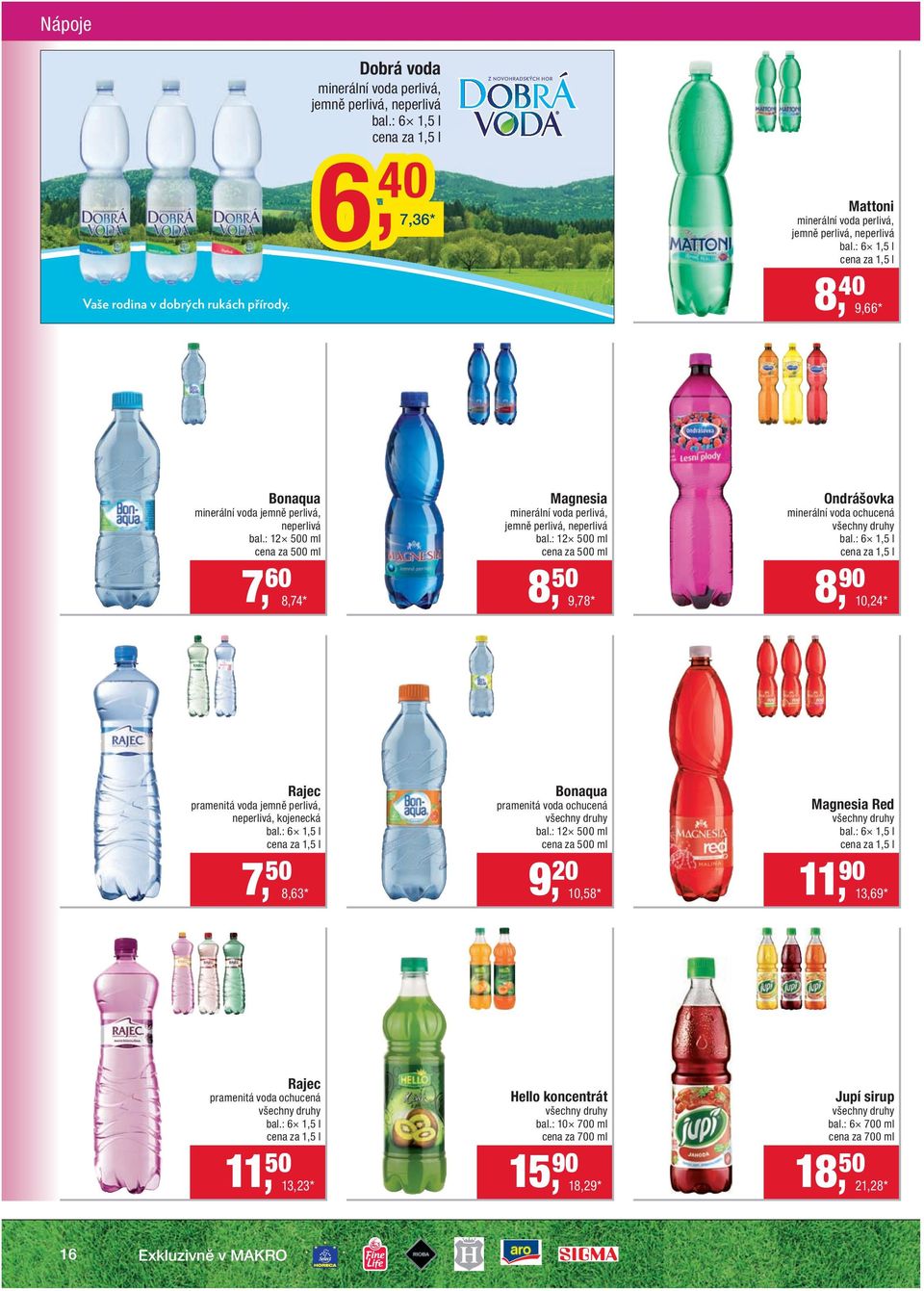 : 12 500 ml 7, 60 8,74 * Magnesia minerální voda perlivá, jemně perlivá, neperlivá bal.: 12 500 ml 8, 50 9,78 * Ondrášovka minerální voda ochucená bal.