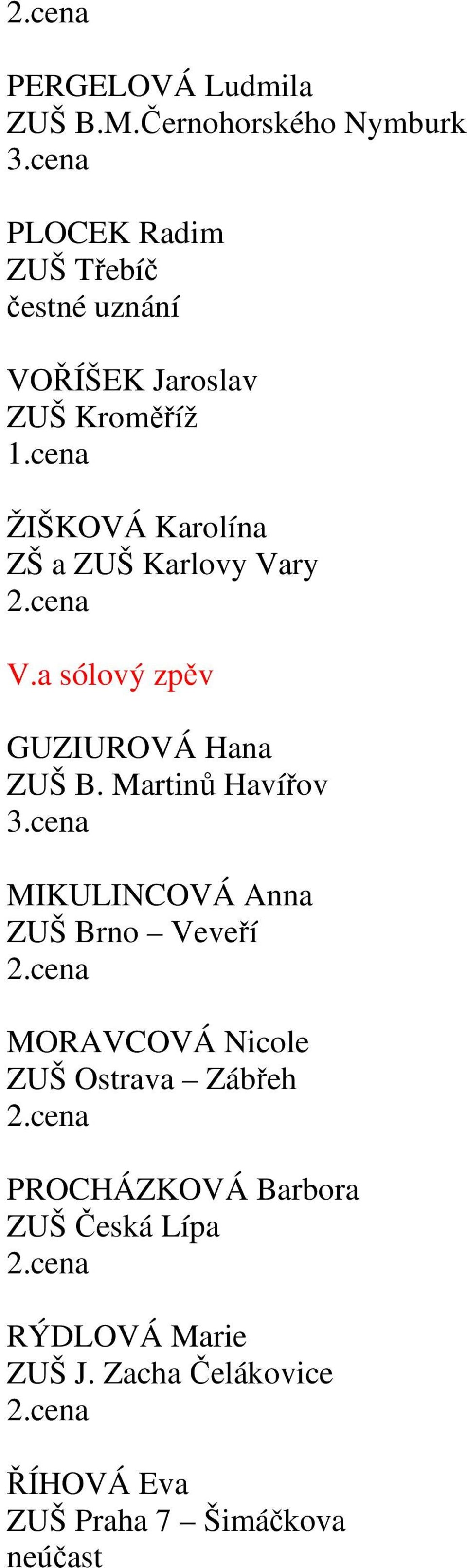 ZŠ a ZUŠ Karlovy Vary V.a sólový zpěv GUZIUROVÁ Hana ZUŠ B.