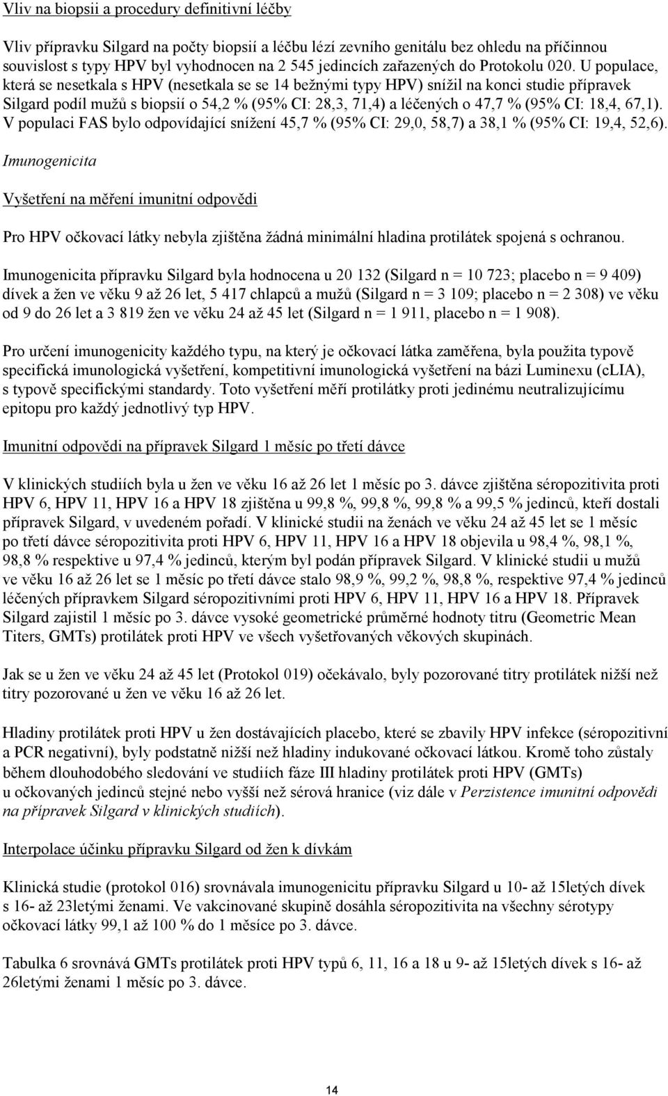 U populace, která se nesetkala s HPV (nesetkala se se 14 bežnými typy HPV) snížil na konci studie přípravek Silgard podíl mužů s biopsií o 54,2 % (95% CI: 28,3, 71,4) a léčených o 47,7 % (95% CI:
