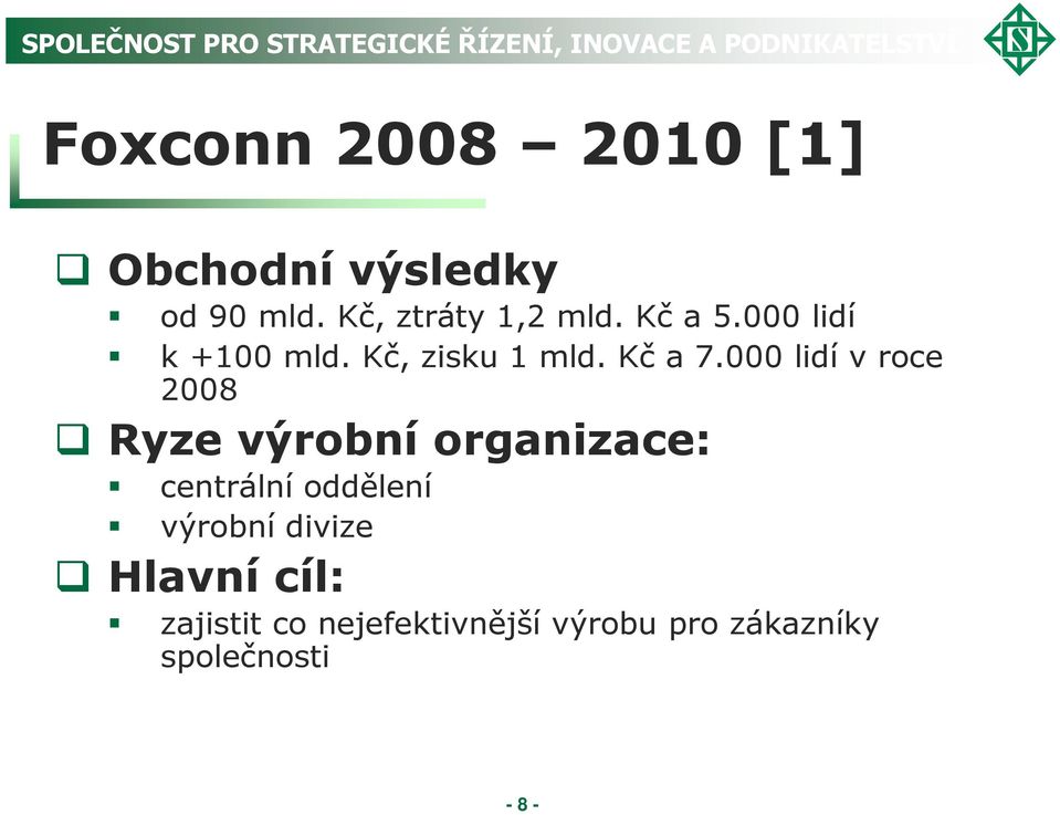000 lidí v roce 2008 Ryze výrobní organizace: centrální oddělení