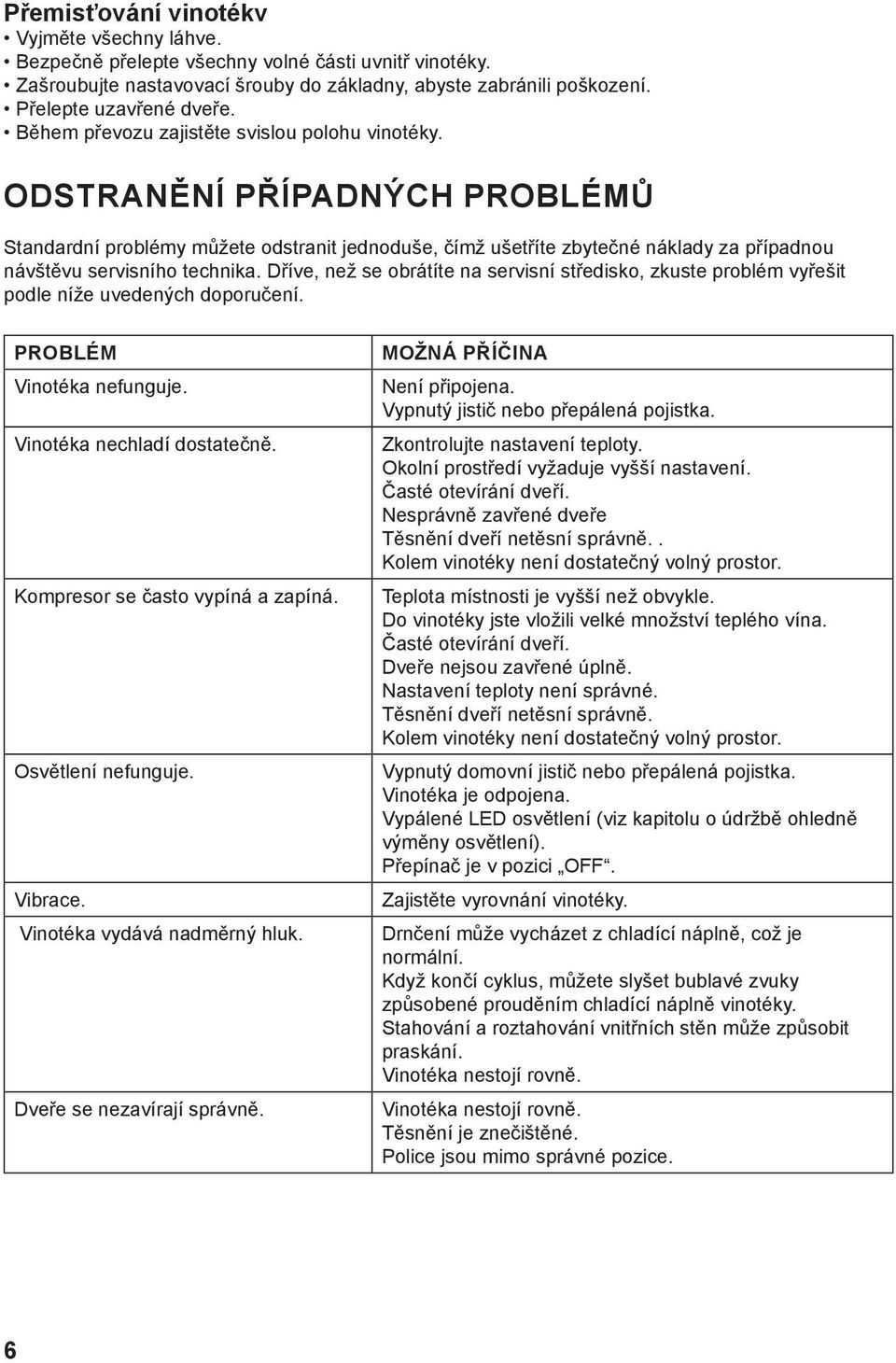 ODSTRANĚNÍ PŘÍPADNÝCH PROBLÉMŮ Standardní problémy můžete odstranit jednoduše, čímž ušetříte zbytečné náklady za případnou návštěvu servisního technika.