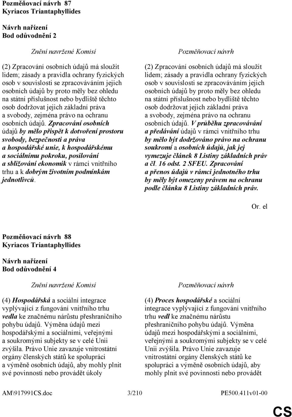 Zpracování osobních údajů by mělo přispět k dotvoření prostoru svobody, bezpečnosti a práva a hospodářské unie, k hospodářskému a sociálnímu pokroku, posilování a sbližování ekonomik v rámci