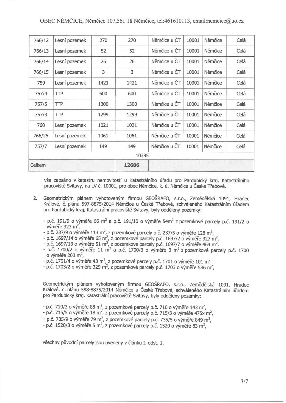 757/3 TTP 1299 1299 Němčice u ČT 10001 Němčice Celá 760 Lesní pozemek 1021 1021 Němčice u ČT 10001 Němčice Celá 766/25 Lesní pozemek 1061 1061 Němčice u ČT 10001 Němčice Celá 757/7 Lesní pozemek 149