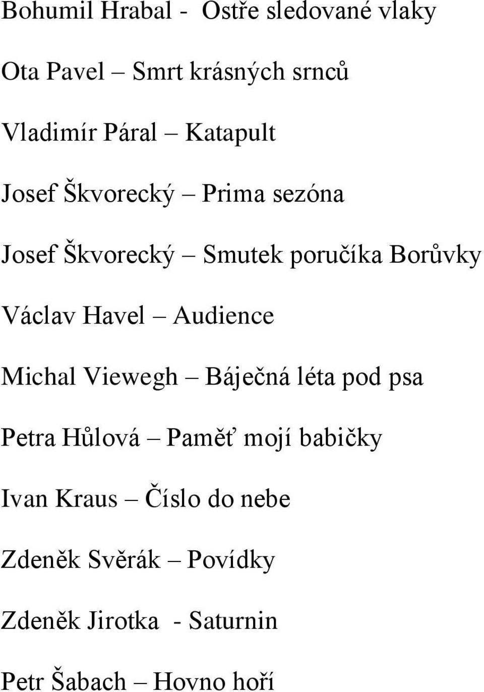 Havel Audience Michal Viewegh Báječná léta pod psa Petra Hůlová Paměť mojí babičky