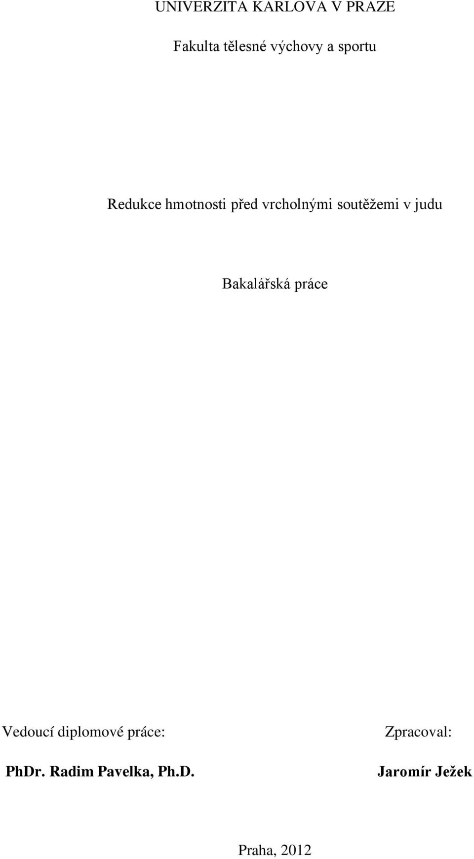 judu Bakalářská práce Vedoucí diplomové práce: PhDr.