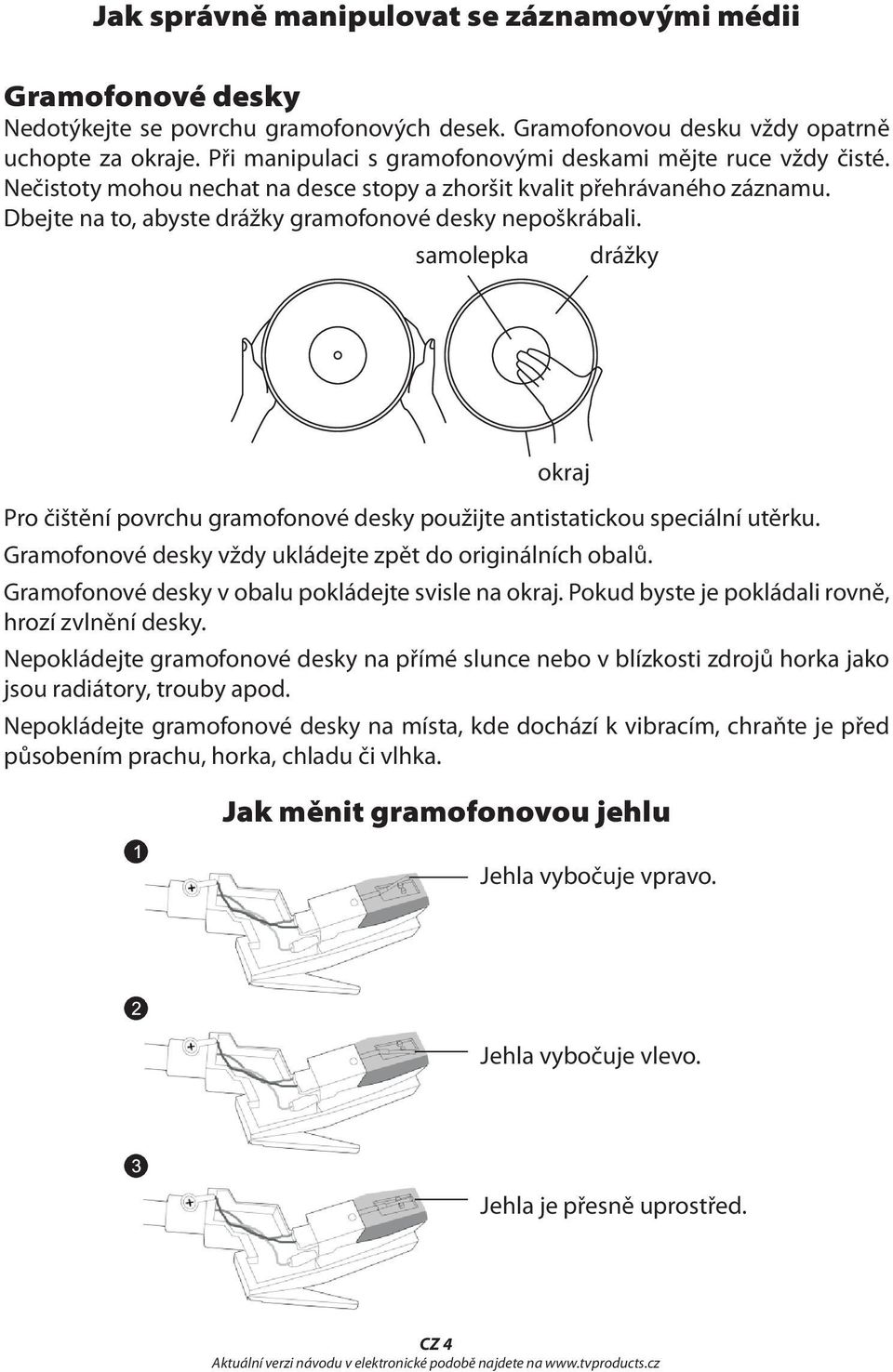 samolepka drážky okraj Pro čištění povrchu gramofonové desky použijte antistatickou speciální utěrku. Gramofonové desky vždy ukládejte zpět do originálních obalů.