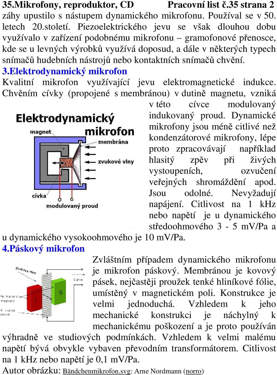 nástrojů nebo kontaktních snímačů chvění. 3.Elektrodynamický mikrofon Kvalitní mikrofon využívající jevu elektromagnetické indukce.