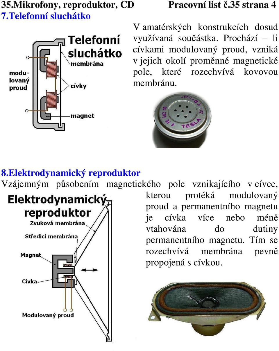 Prochází li cívkami modulovaný proud, vzniká v jejich okolí proměnné magnetické pole, které rozechvívá kovovou membránu. 8.