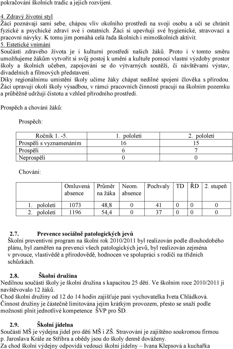 Ţáci si upevňují své hygienické, stravovací a pracovní návyky. K tomu jim pomáhá celá řada školních i mimoškolních aktivit. 5.