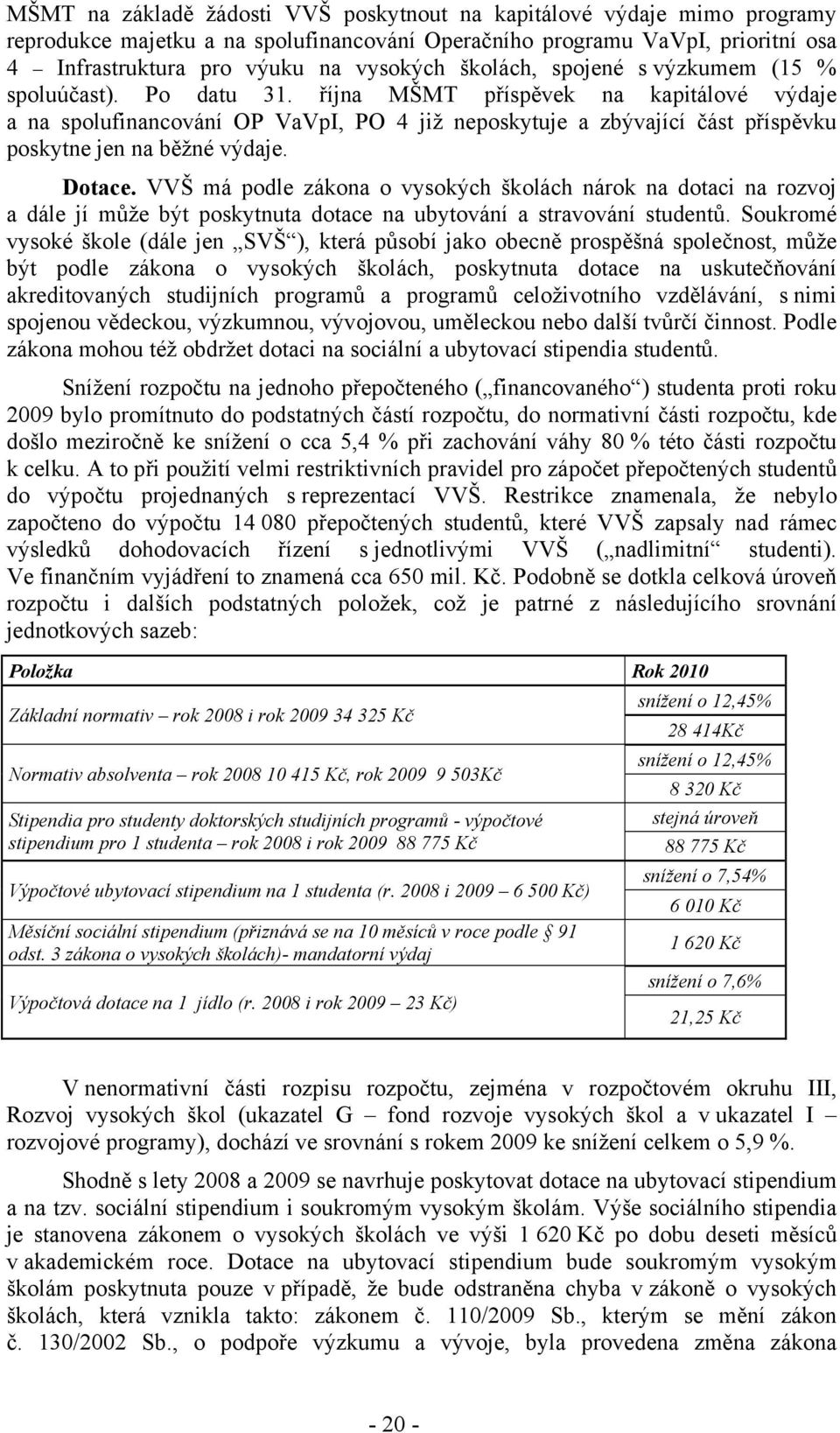 října MŠMT příspěvek na kapitálové výdaje a na spolufinancování OP VaVpI, PO 4 již neposkytuje a zbývající část příspěvku poskytne jen na běžné výdaje. Dotace.