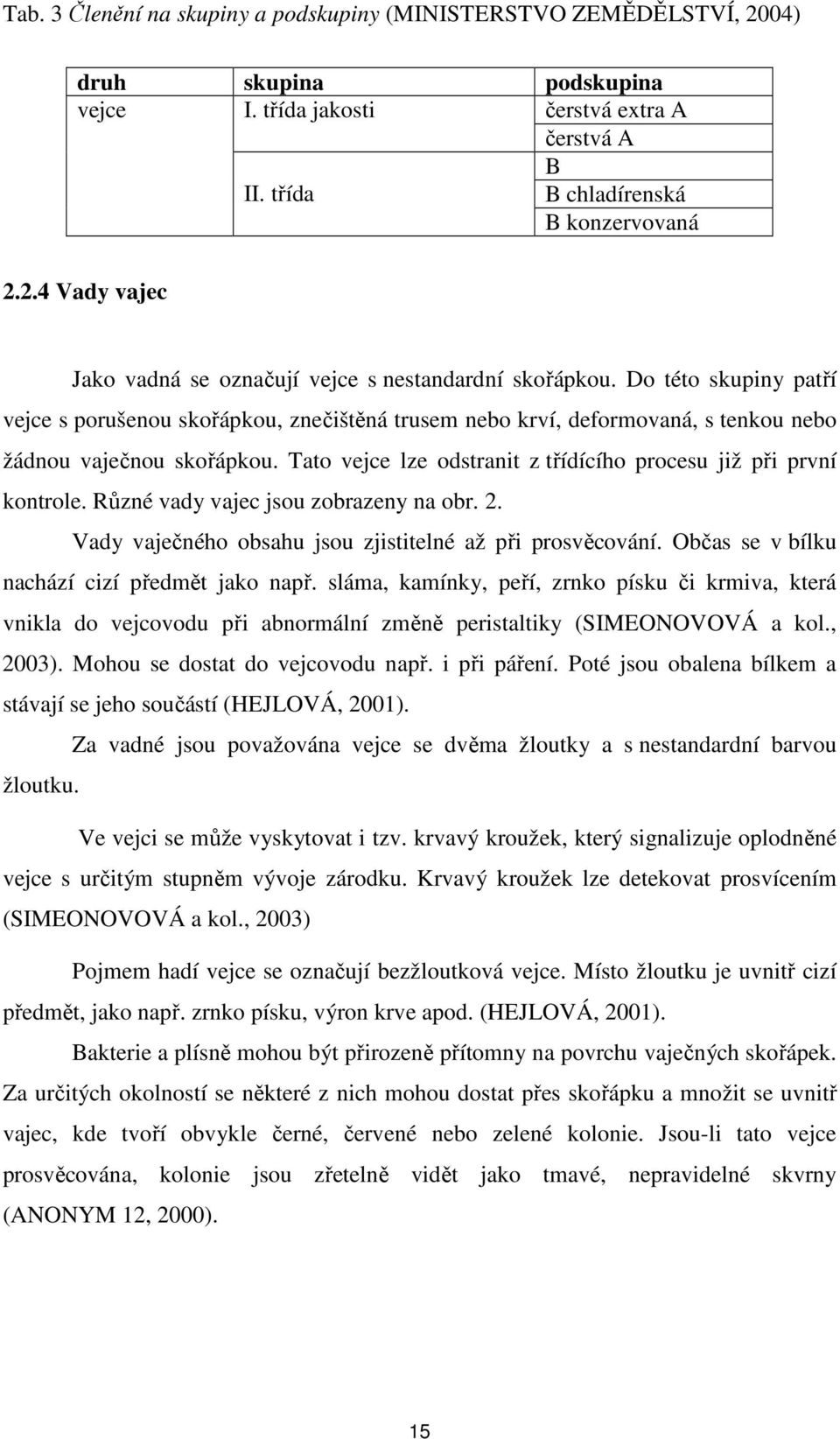 Tato vejce lze odstranit z třídícího procesu již při první kontrole. Různé vady vajec jsou zobrazeny na obr. 2. Vady vaječného obsahu jsou zjistitelné až při prosvěcování.