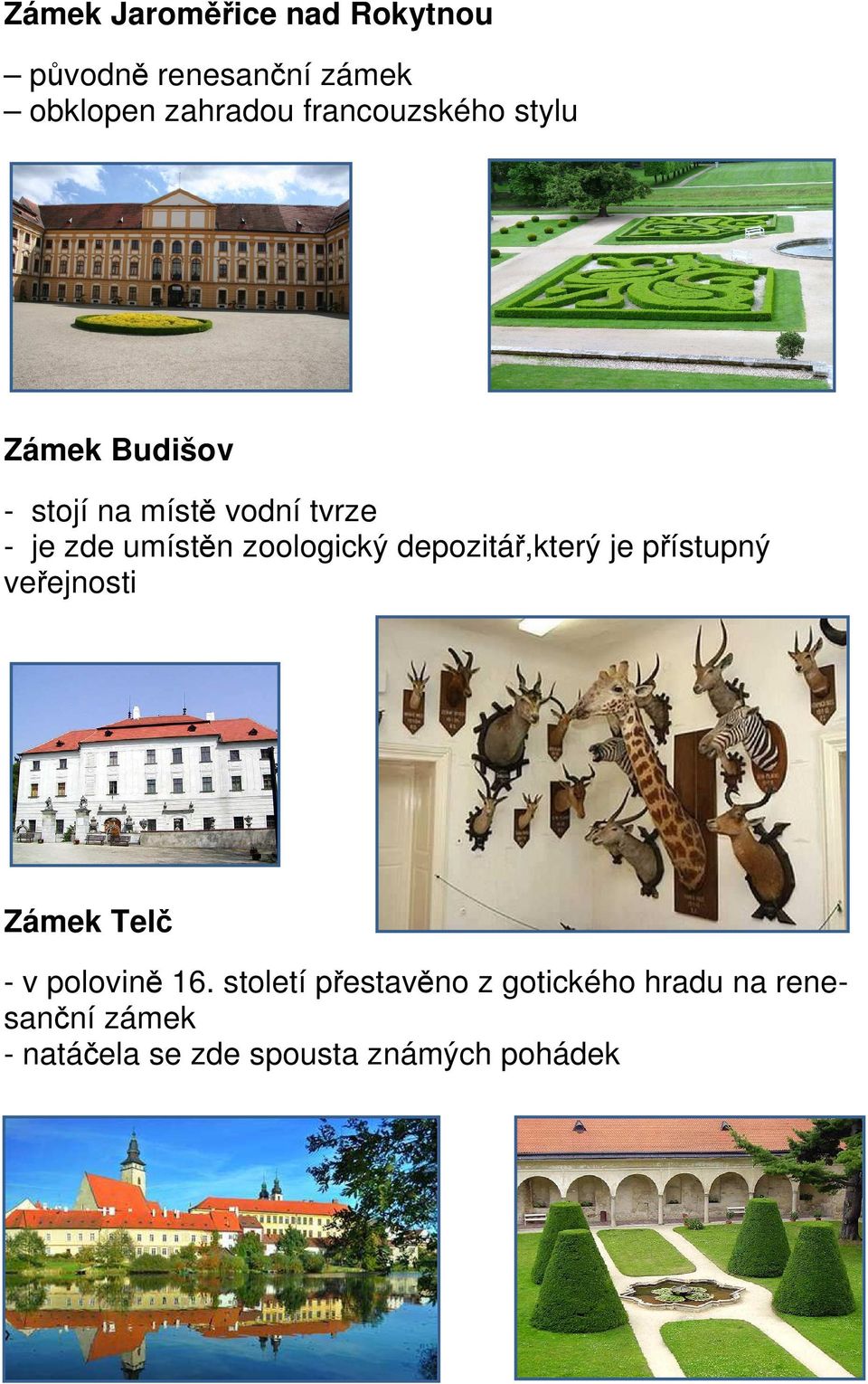 zoologický depozitář,který je přístupný veřejnosti Zámek Telč - v polovině 16.