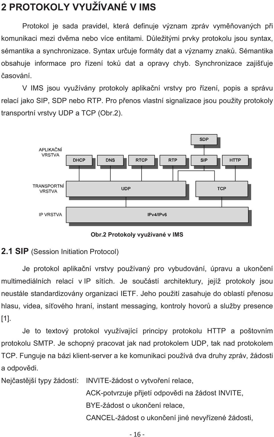 V IMS jsou využívány protokoly aplikaní vrstvy pro ízení, popis a správu relací jako SIP, SDP nebo RTP. Pro penos vlastní signalizace jsou použity protokoly transportní vrstvy UDP a TCP (Obr.2). Obr.