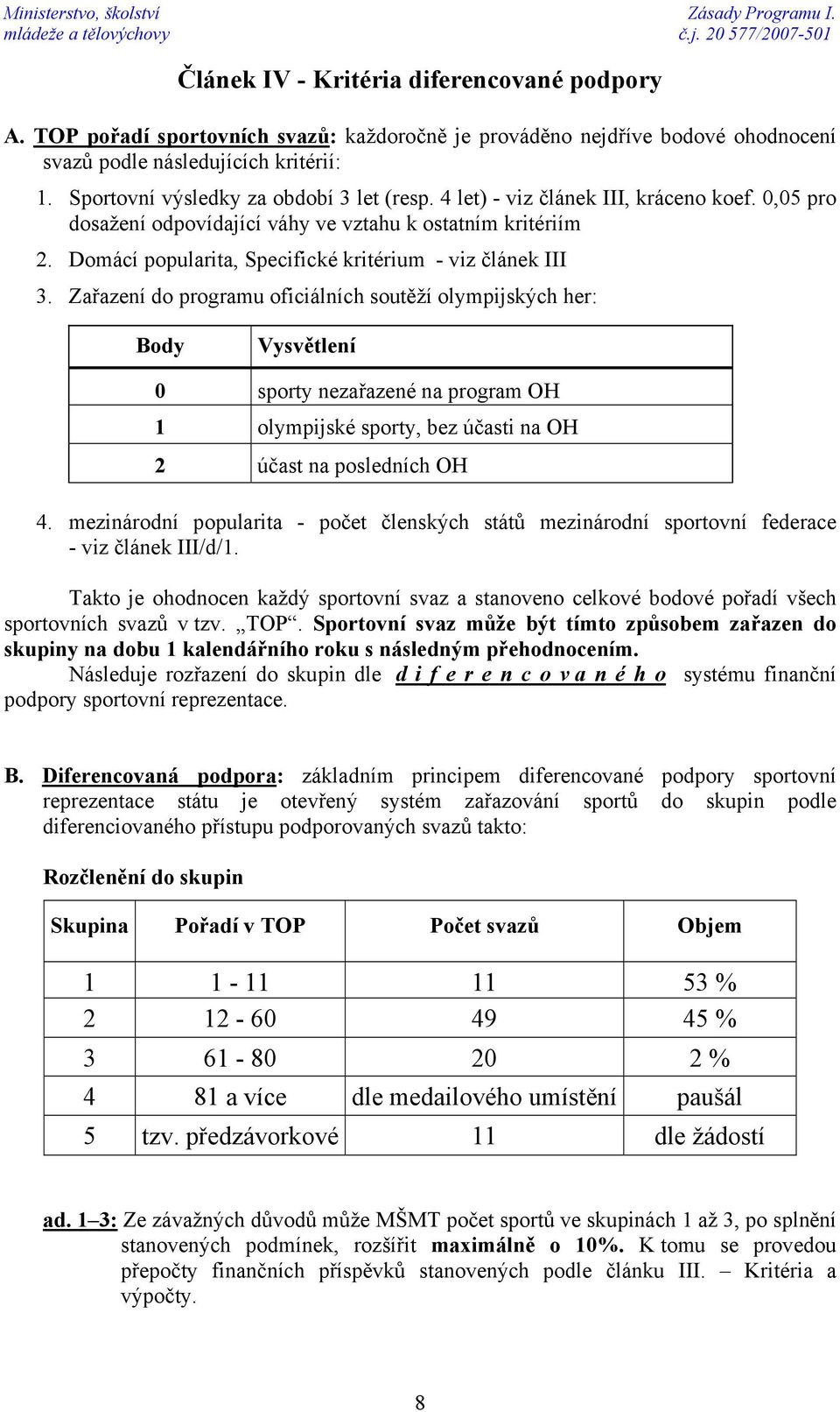 0,05 pro dosažení odpovídající váhy ve vztahu k ostatním kritériím 2. Domácí popularita, Specifické kritérium - viz článek III 3.