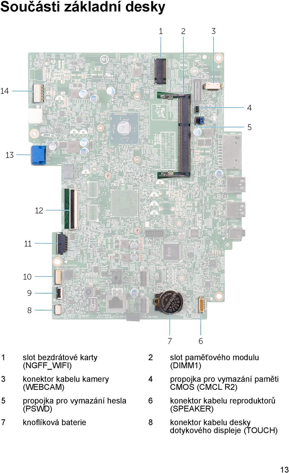 (DIMM1) 4 propojka pro vymazání paměti CMOS (CMCL R2) 6 konektor kabelu