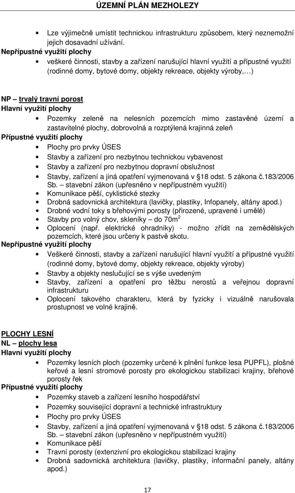 Hlavní využití plochy Pozemky zeleně na nelesních pozemcích mimo zastavěné území a zastavitelné plochy, dobrovolná a rozptýlená krajinná zeleň Přípustné využití plochy Plochy pro prvky ÚSES Stavby a