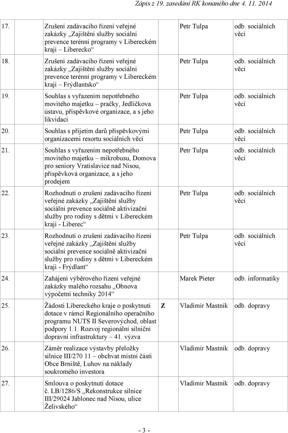 Souhlas s vyřazením nepotřebného movitého majetku pračky, Jedličkova ústavu, příspěvkové organizace, a s jeho likvidací 20.