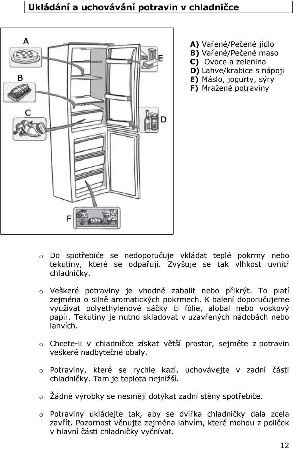To platí zejména o silně aromatických pokrmech. K balení doporučujeme využívat polyethylenové sáčky či fólie, alobal nebo voskový papír. Tekutiny je nutno skladovat v uzavřených nádobách nebo lahvích.