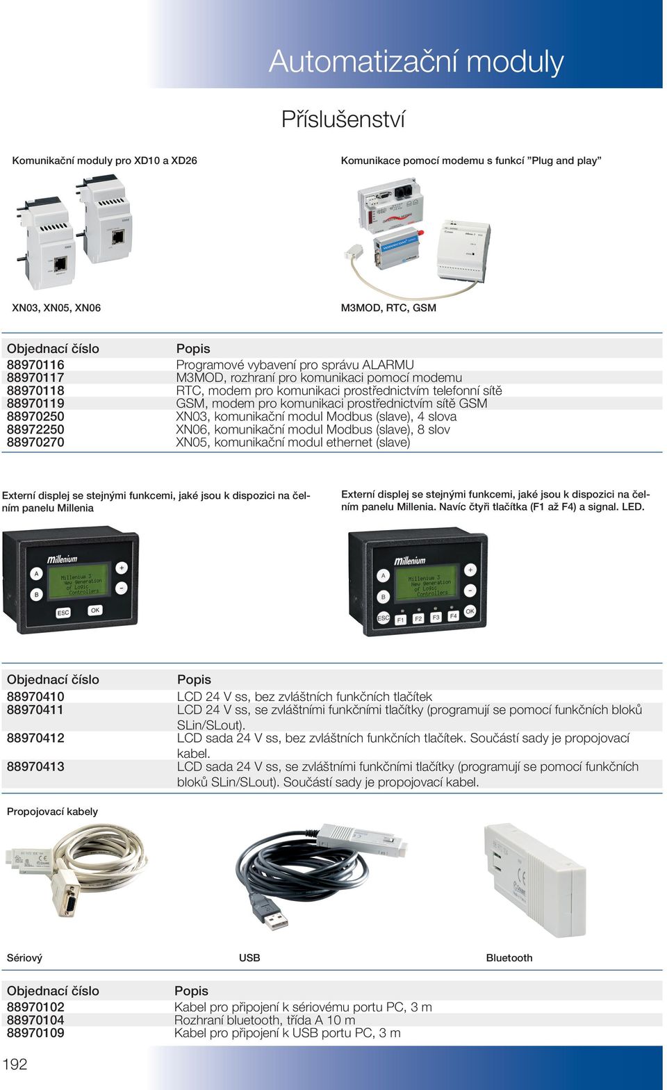 modul Modbus (slave), 4 slova 88972250 XN06, komunikační modul Modbus (slave), 8 slov 8892 XN05, komunikační modul ethert (slave) Externí displej se stejnými funkcemi, jaké jsou k dispozici na čelním