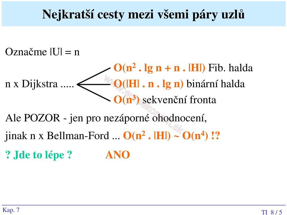 + n. H ) Fib. halda O( H. n. lg n) binární halda O(n 3 ) sekvenční