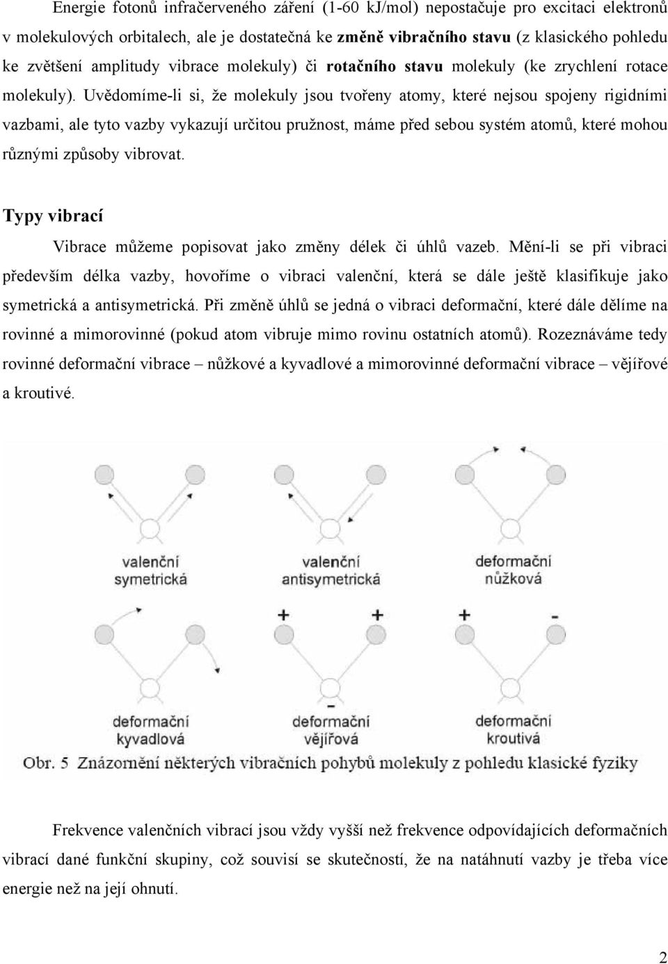 Uvědomíme-li si, že molekuly jsou tvořeny atomy, které nejsou spojeny rigidními vazbami, ale tyto vazby vykazují určitou pružnost, máme před sebou systém atomů, které mohou různými způsoby vibrovat.