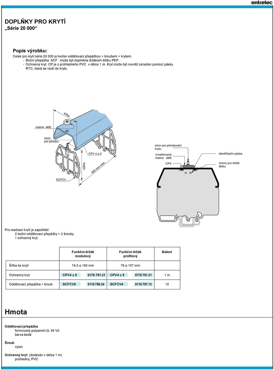 šířka matice φm5 otvor pro plombu CPV 4 a 5 otvor pro plombování krytu vroubkovaná matice φm5 identifikační páska výška 400 mm max. CPV otvory pro držák štítku SCFCV.
