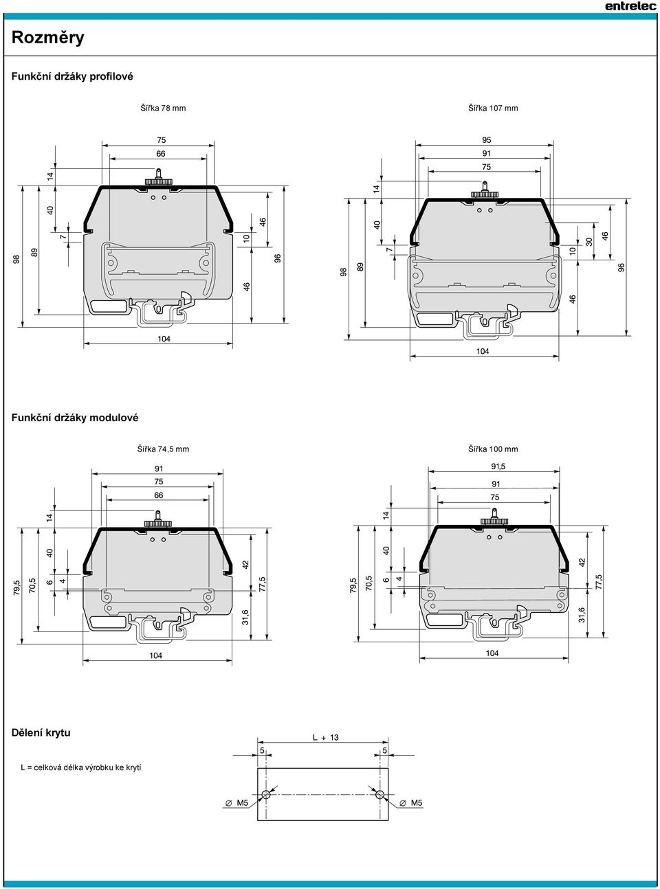 modulové Šíøka 74,5 mm Šíøka 100 mm