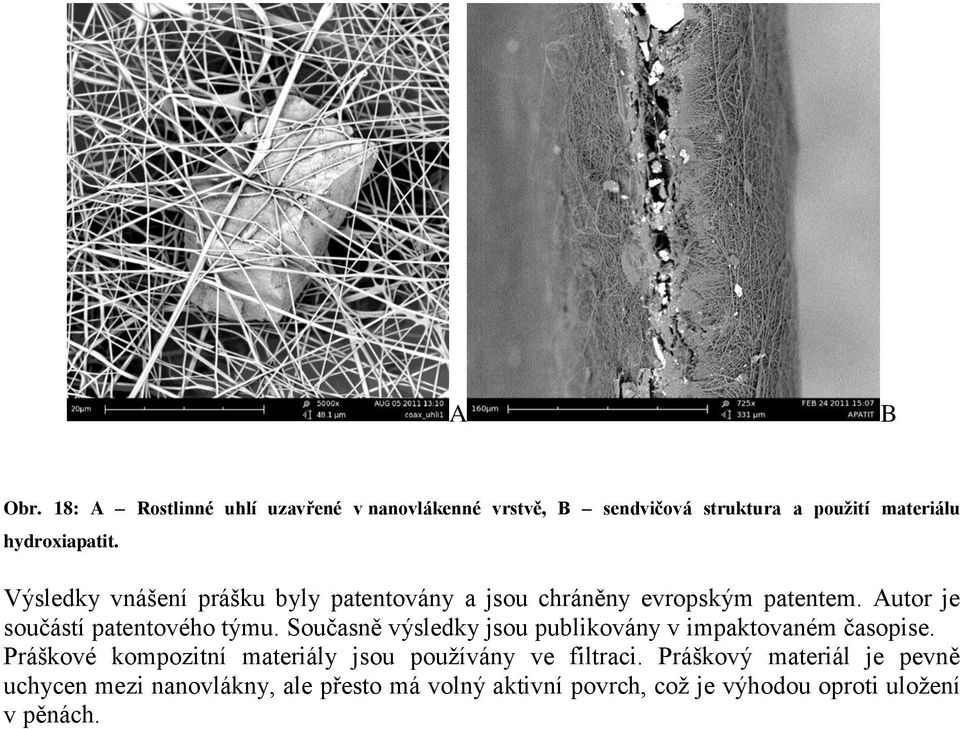 Současně výsledky jsou publikovány v impaktovaném časopise. Práškové kompozitní materiály jsou používány ve filtraci.