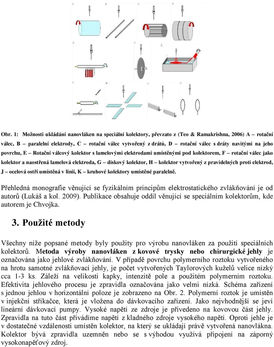 vytvořený z pravidelných proti elektrod, J ocelová ostří umístěná v linii, K kruhové kolektory umístěné paralelně.