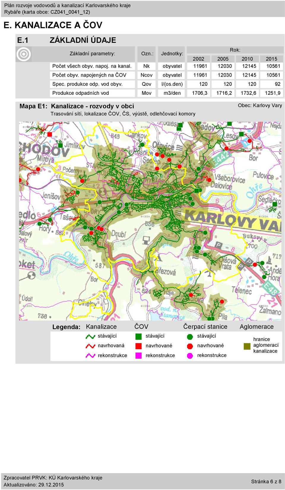 den) 120 120 120 92 Produkce odpadních vod Mov m3/den 1706,3 1716,2 1732,6 1251,9 Mapa E1: Kanalizace - rozvody v obci Trasování sítí, lokalizace ČOV, ČS, výústě,