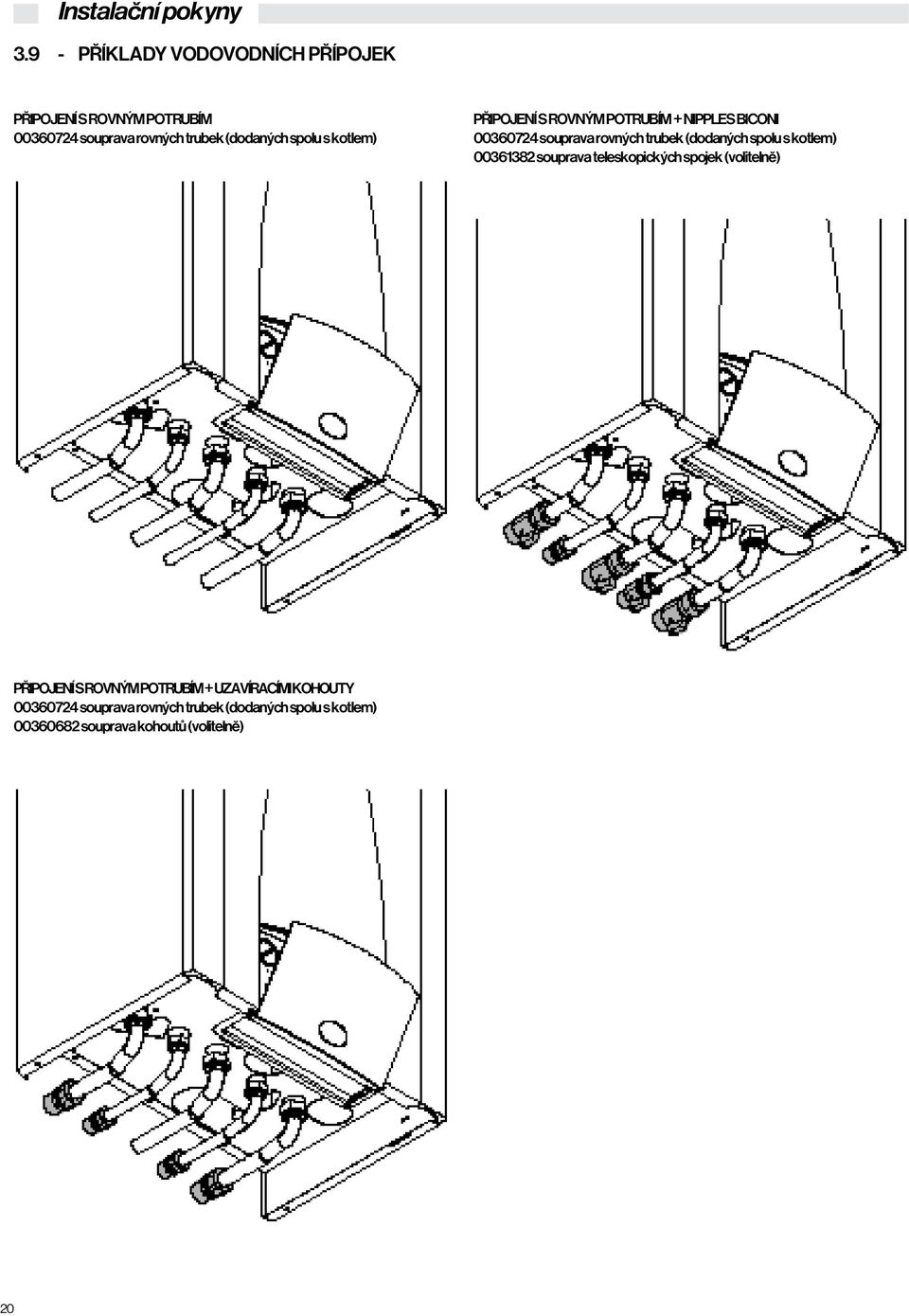 spolu s kotlem) 00361382 souprava teleskopických spojek (volitelně) PŘIPOJENÍ S ROVNÝM POTRUBÍM +