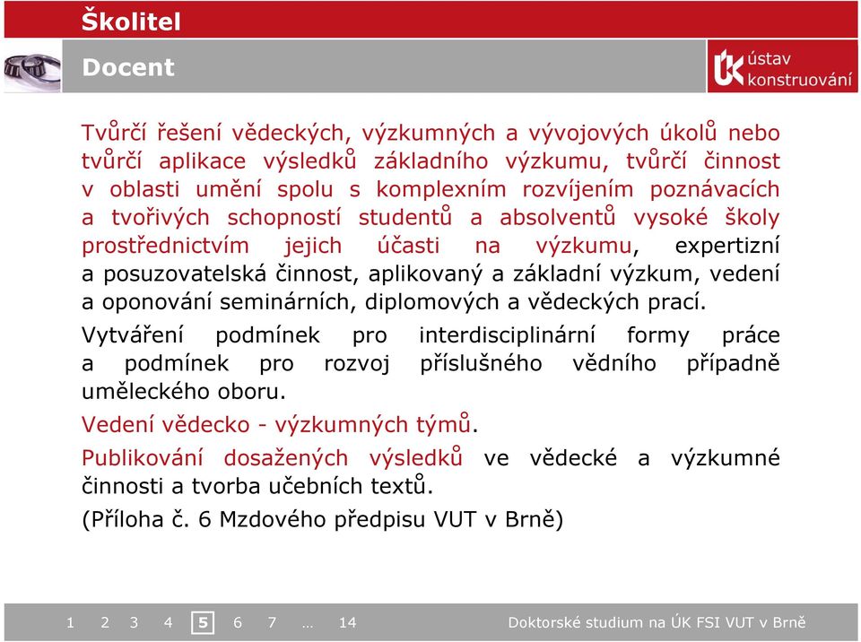 vedení a oponování seminárních, diplomových a vědeckých prací.