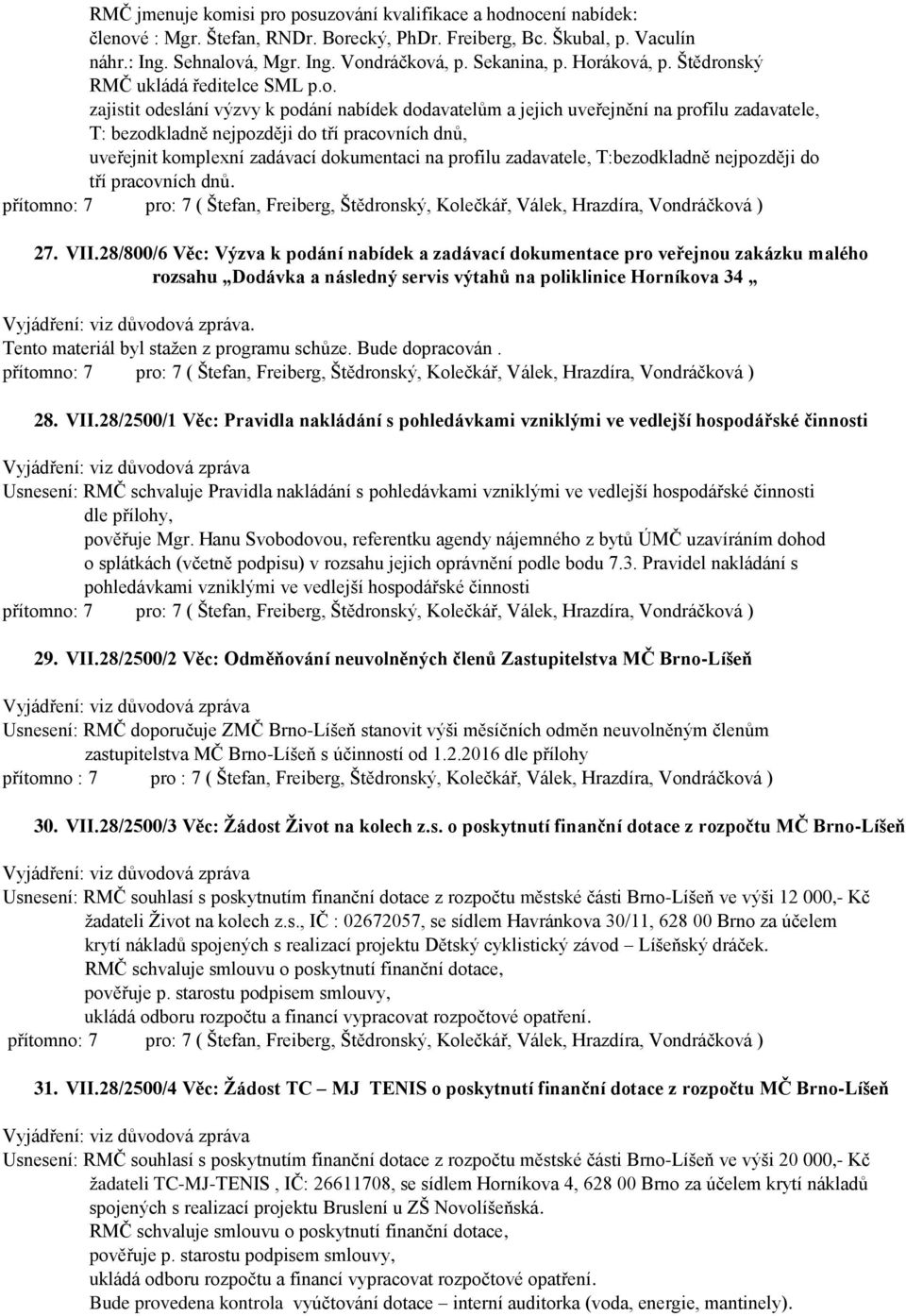 áková, p. Štědronský RMČ ukládá ředitelce SML p.o. zajistit odeslání výzvy k podání nabídek dodavatelům a jejich uveřejnění na profilu zadavatele, T: bezodkladně nejpozději do tří pracovních dnů,