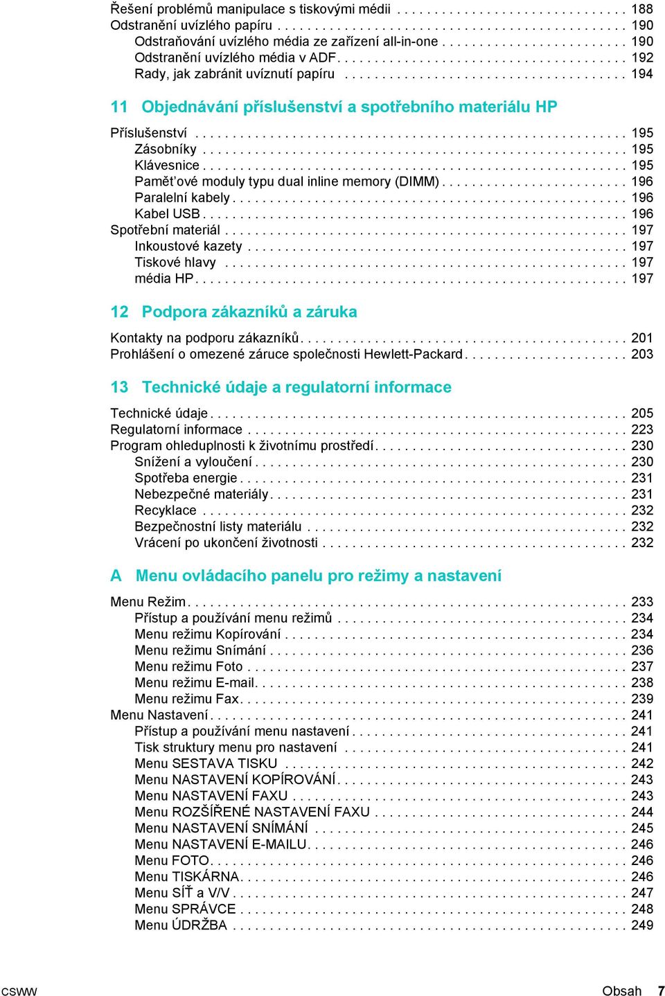 ..................................... 194 11 Objednávání příslušenství a spotřebního materiálu HP Příslušenství.......................................................... 195 Zásobníky......................................................... 195 Klávesnice.