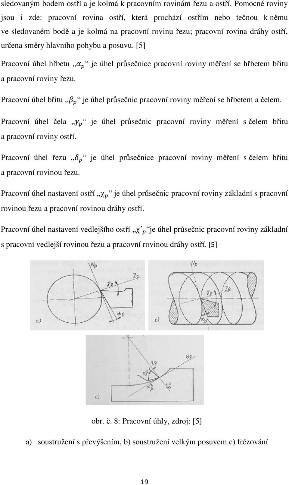 pohybu a posuvu. [5] Pracovní úhel hřbetu je úhel průsečnice pracovní roviny měření se hřbetem břitu a pracovní roviny řezu.